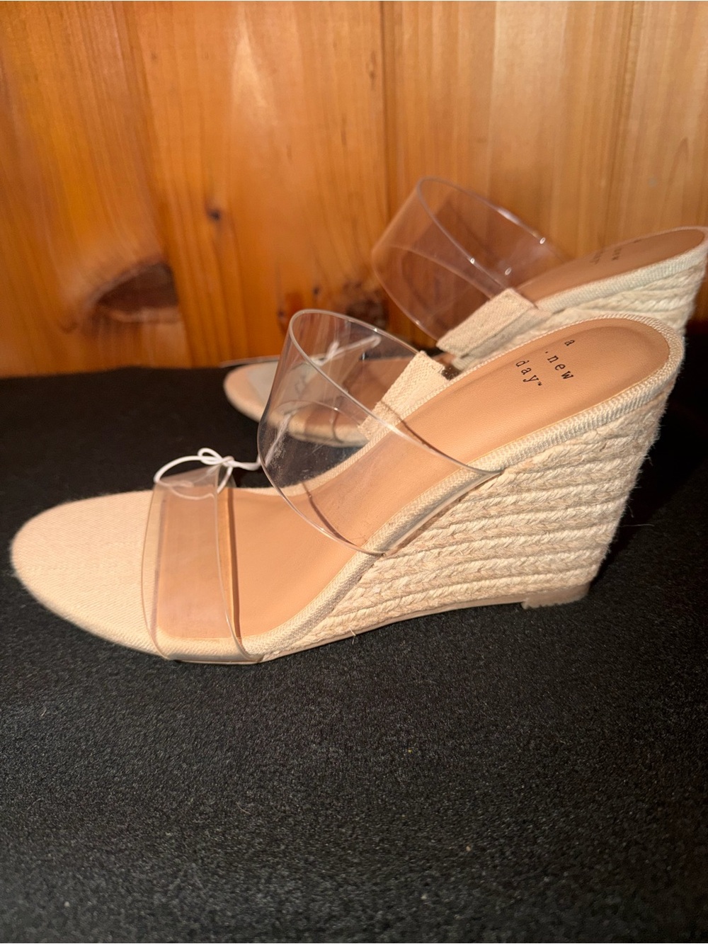 A New Day Clear Straps Espadrille Style Wedge Heels in Nude - Picture 9 of 13